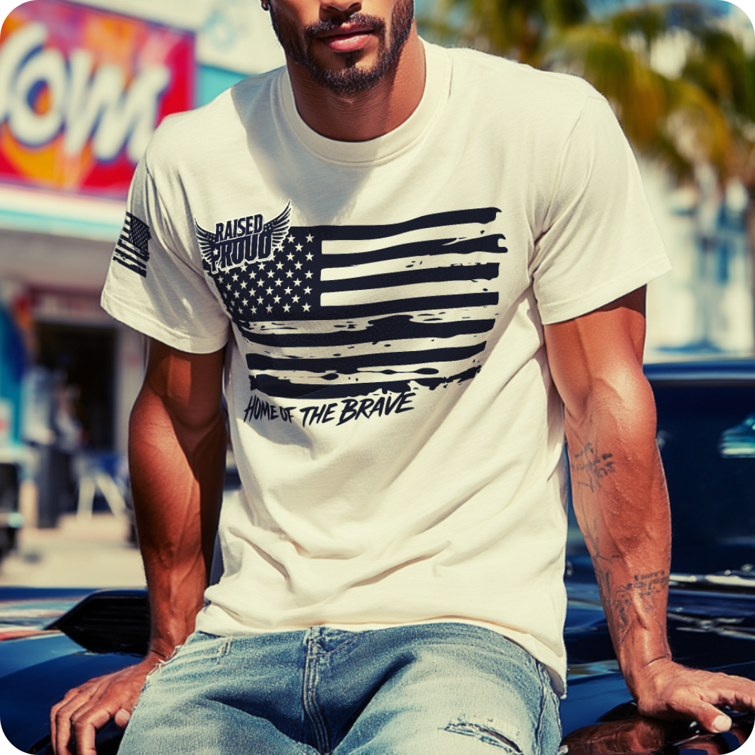 "Home of the Brave” Distressed Flag - Heavy Cotton Tee