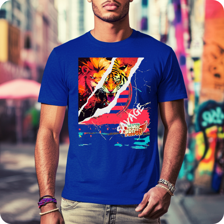 Raised Proud Lion/Tiger T-Shirt - Savage Collection