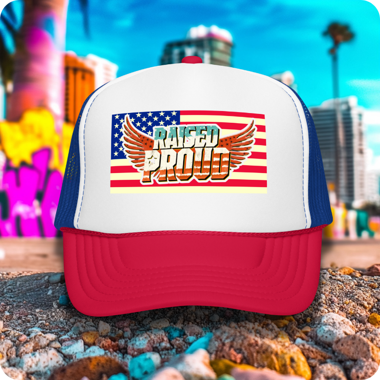 Raised Proud American Flag Trucker Hat 
