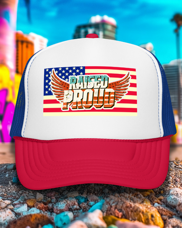 Raised Proud American Flag Trucker Hat 