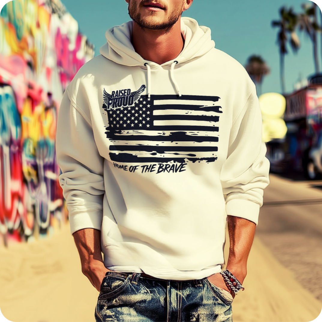 "Home of the Brave” Distressed Flag Hoodie
