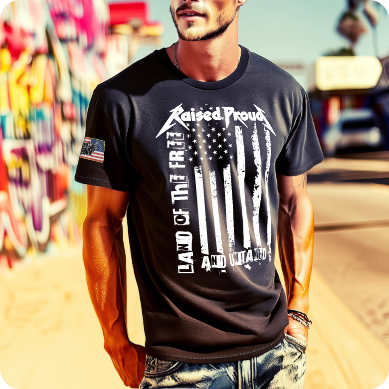 Land of the Free and Slightly Untamed – Black American Flag T-Shirt