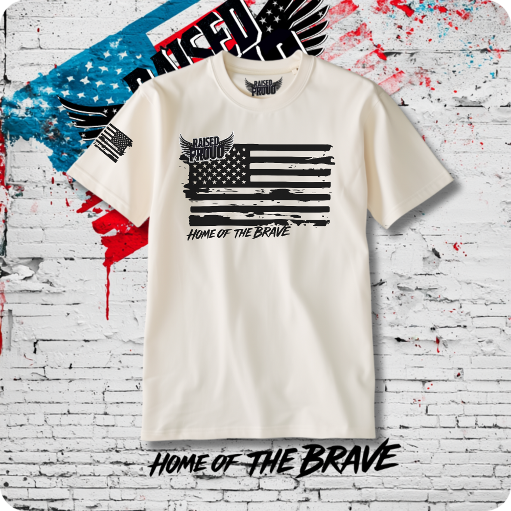 "Home of the Brave” Distressed Flag - Heavy Cotton Tee