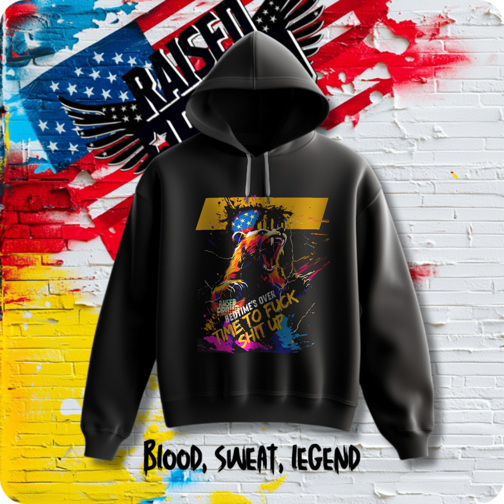 "Bedtimes Over" Bear Lightweight Hooded Sweatshirt